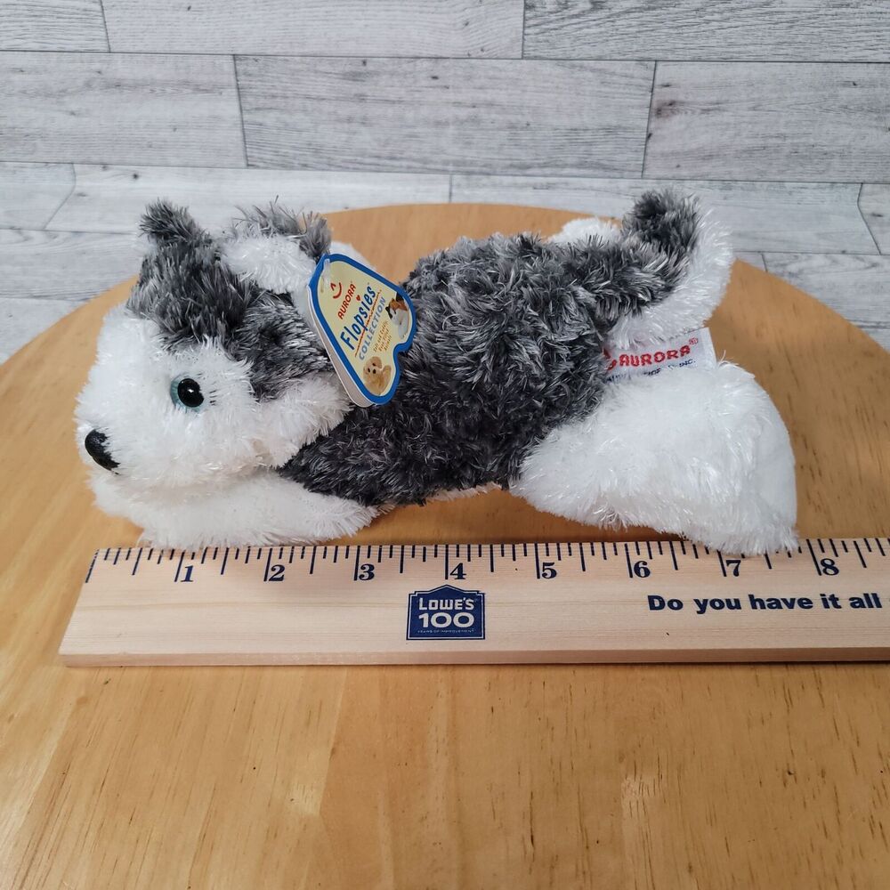 Aurora Flopsies 9" Gray and White Husky Dog Plush Stuffed Animal Soft Cuddly Toy - Picture 11 of 11